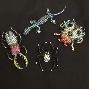 Sparkly Rhinestone Animal Brooches - set of 4
